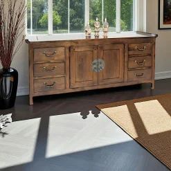 Buffets En Bois|Buffets En Bois|Maori Buffet / Enfilade Chinois Hévéa 2 portes, 6 tiroirs 145x45x65cm