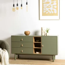 Buffets Contemporains|Buffets Contemporains|GUILIN Buffet 1 porte 3 tiroirs bois vert nature