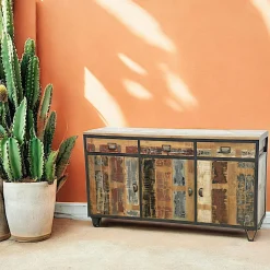 Buffets Industriels|Buffets Industriels|Loft / Loft Colors Buffet 3 portes, 3 tiroirs en Hévéa recyclé coloré et métal 150x45x85cm LOFT COLORS