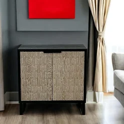 Buffets Contemporains|Buffets Contemporains| Buffet 2 portes bois et métal décor oriental