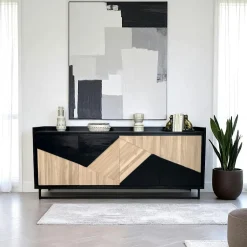 Buffets Noirs|Buffets Noirs|ANINA Buffet 4 portes bois noir et blanc