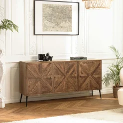 Buffets En Bois|Buffets En Bois|KORKAI Buffet 3 portes bois recyclé marqueterie