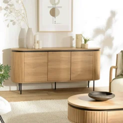 Buffets Contemporains|Buffets Contemporains|JINAN Buffet 3 portes bords arrondis bois décor strié