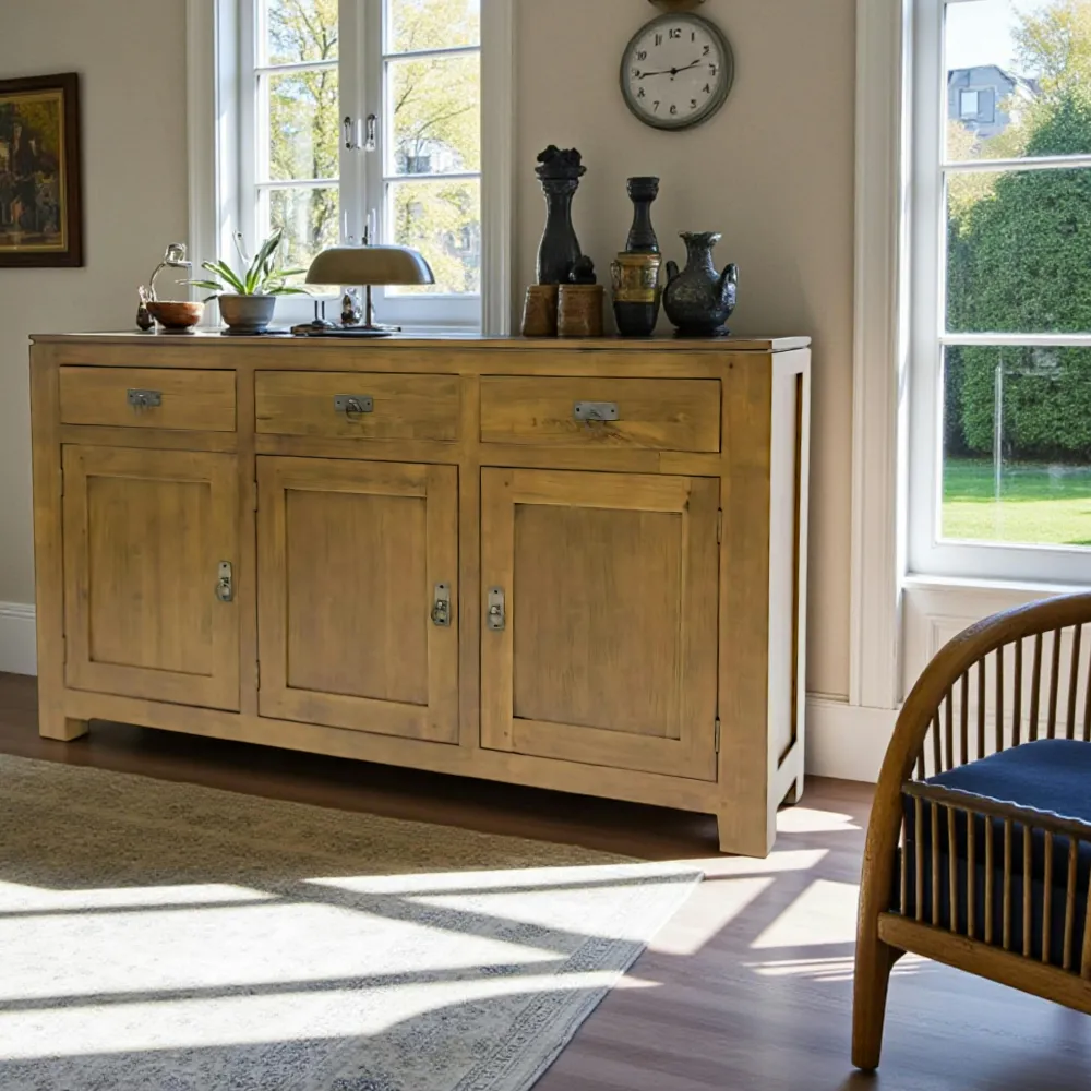 Buffets Contemporains|Buffets Contemporains|Helena Buffet 3 portes exotique hévéa 150cm