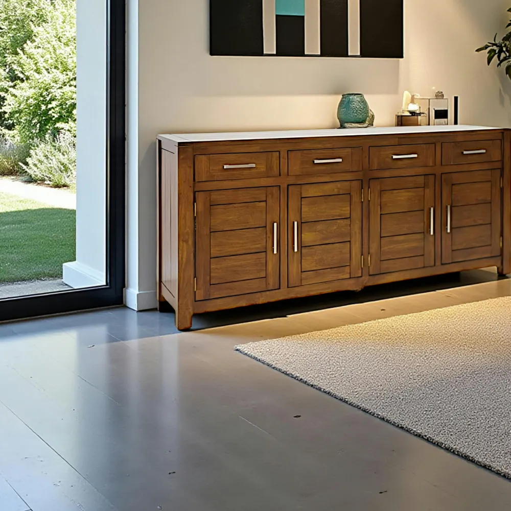 Buffets Contemporains|Buffets Contemporains|Attan Buffet 4 portes hévéa massif moderne 200cm