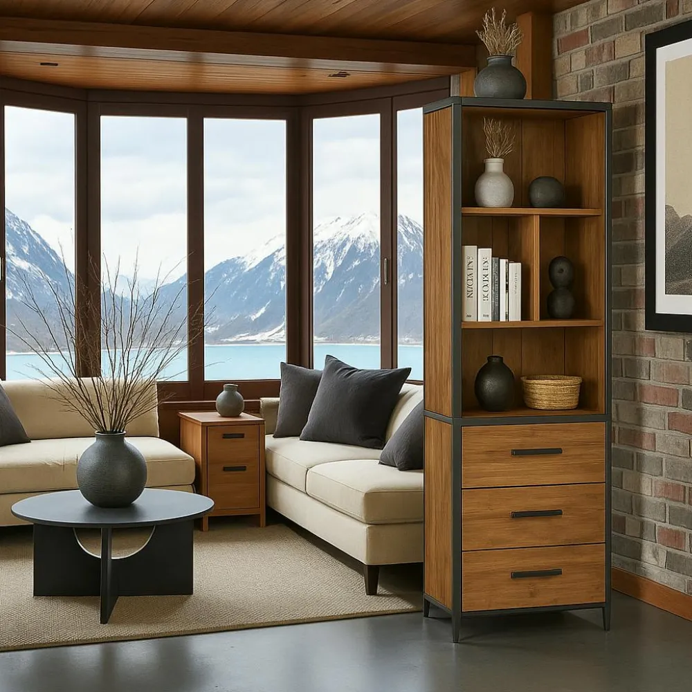 Buffets Contemporains|Buffets Contemporains|PUNE Buffet 3 portes teck poignées métal