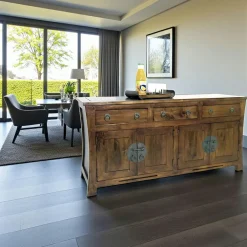 Buffets En Bois|Buffets En Bois|Maori Buffet 3 tiroirs 4 portes hévéa 135cm