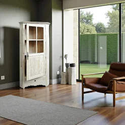 Vaisseliers En Bois|Vaisseliers En Bois|Tradition Buffet / Vaisselier d'angle Hévéa 1 porte partie haute vitrée, 1 tiroir 96x60x190cm