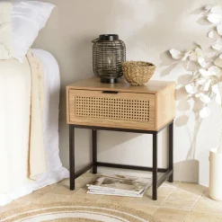 Buffets Scandinaves|Buffets Scandinaves|PALMA Buffet bas 3 portes cannage naturel pieds métal