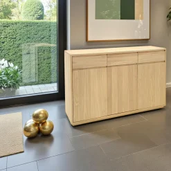 Buffets Contemporains|Buffets Contemporains|Baltic Buffet bas Hévéa 3 portes, 3 tiroirs 130x40x88cm