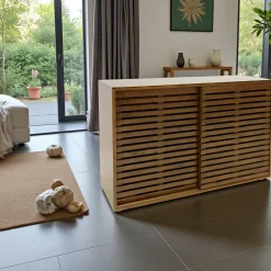 Buffets Bas|Buffet Bas|New Orléans Buffet bas Hévéa 2 portes coulissantes Persiennes, 2 tiroirs intérieurs 120x45x80cm NEW ORLEANS