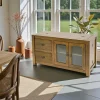 Buffets Bas|Buffet Bas|Tessa Buffet bas Hévéa 2 portes vitrées, 2 tiroirs 120x50x65cm