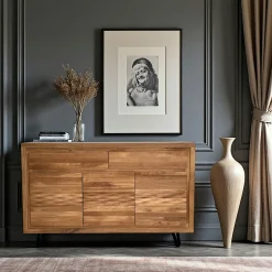 Buffets Contemporains|Buffets Contemporains|ROSETO Buffet bois massif 3 portes - frise décorative