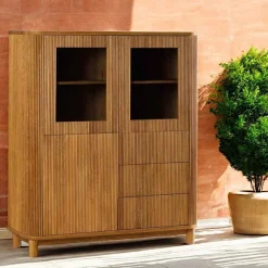 Buffets Contemporains|Buffets Contemporains|IENA Buffet chêne rainuré moderne 2 portes 3 tiroirs