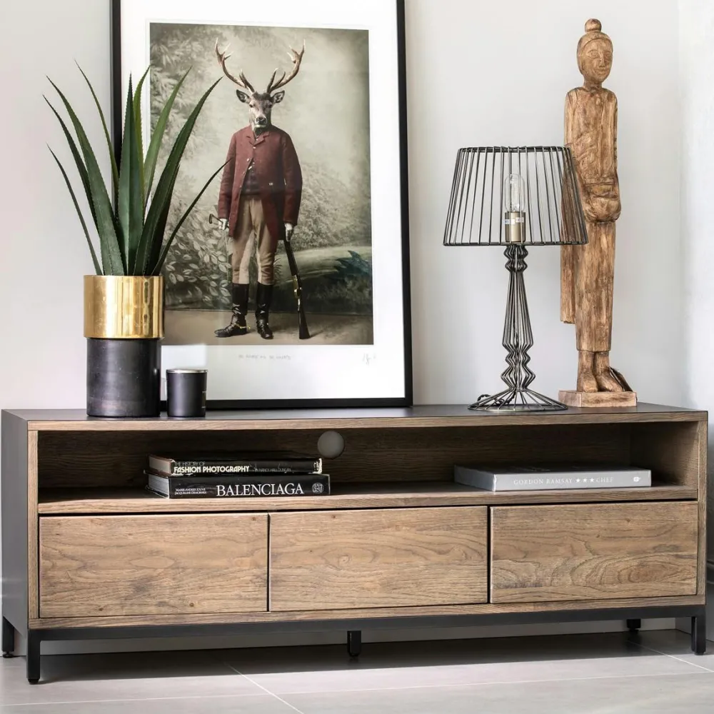 Buffets Contemporains|Buffets Contemporains|HUDSON Buffet contemporain chêne massif encadrement métal noir