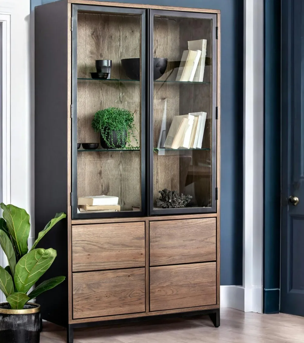 Buffets Contemporains|Buffets Contemporains|HUDSON Buffet contemporain chêne massif encadrement métal noir