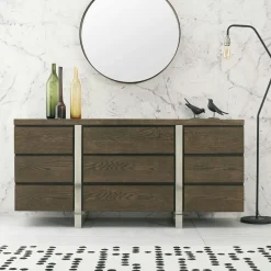 Buffets Contemporains|Buffets Contemporains|RIMINI Buffet de salle à manger en chêne et métal brossé 165 cm