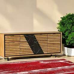 Buffets Contemporains|Buffets Contemporains|ESSEN Buffet design en bois de chêne finition miel, 4 portes