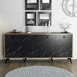 Buffets Contemporains|Buffets Contemporains|UMEA Buffet design moderne 4 portes, façade effet marbre noir