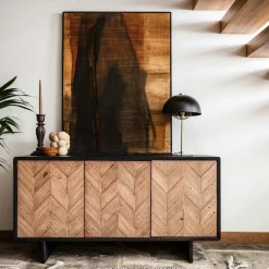 Buffets Contemporains|Buffets Contemporains|FAGA Buffet en bois recyclé FSC 3 portes motif chevron