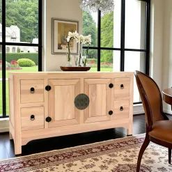 Buffets Bas|Buffet Bas|Maori Buffet Enfilade Hévéa 2 portes, 4 tiroirs 137x45x76cm