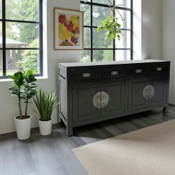 Buffets Bas|Buffet Bas|Maori Buffet Enfilade Hévéa 2 portes, 4 tiroirs 137x45x76cm