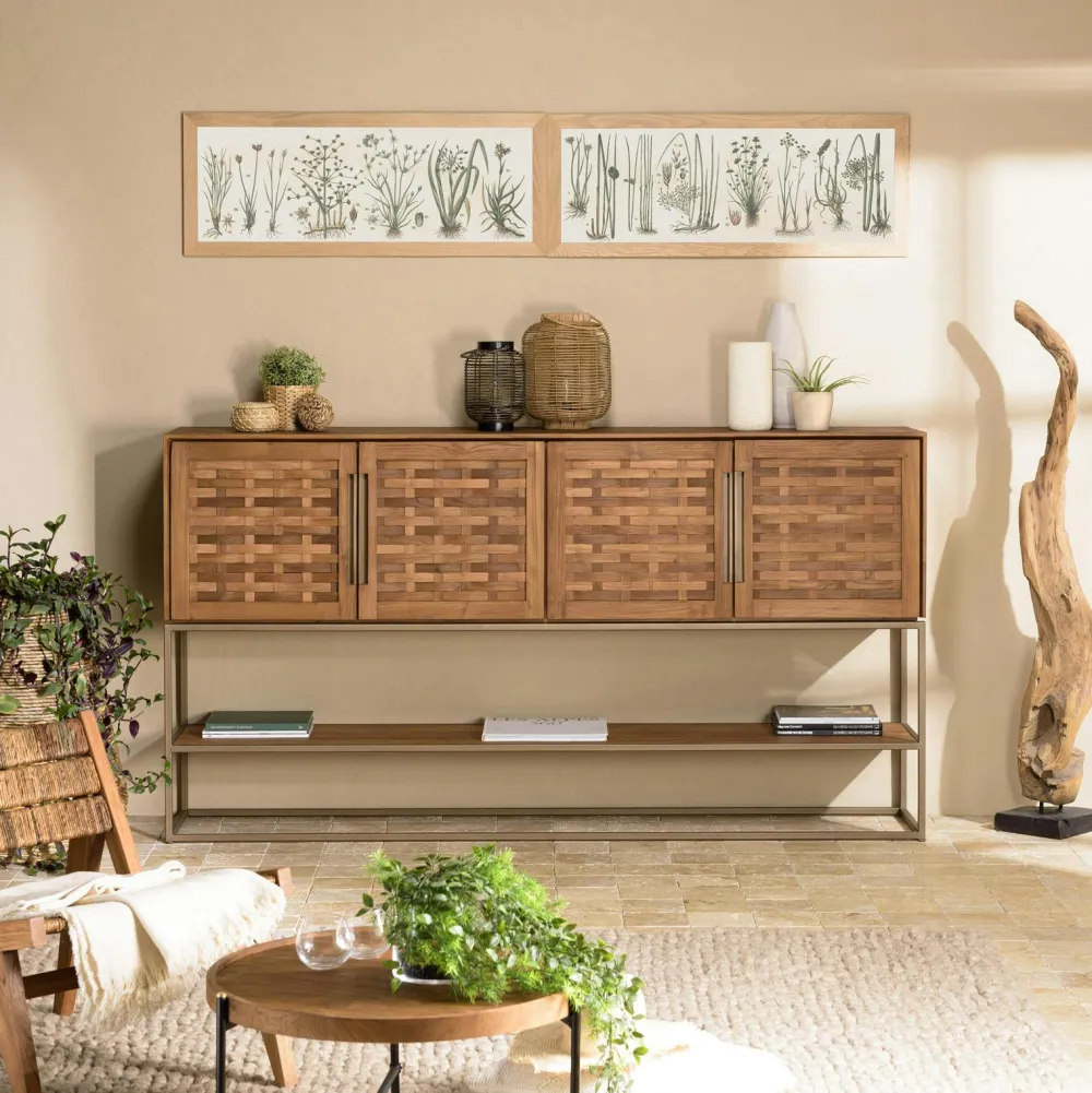 Buffets En Bois|Buffets En Bois|Swing Buffet haut 205,5 cm 4 portes en teck recyclé sur pied