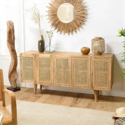 Buffets Hauts|Buffets Hauts|MALAGA Buffet haut en bois de manguier et cannage