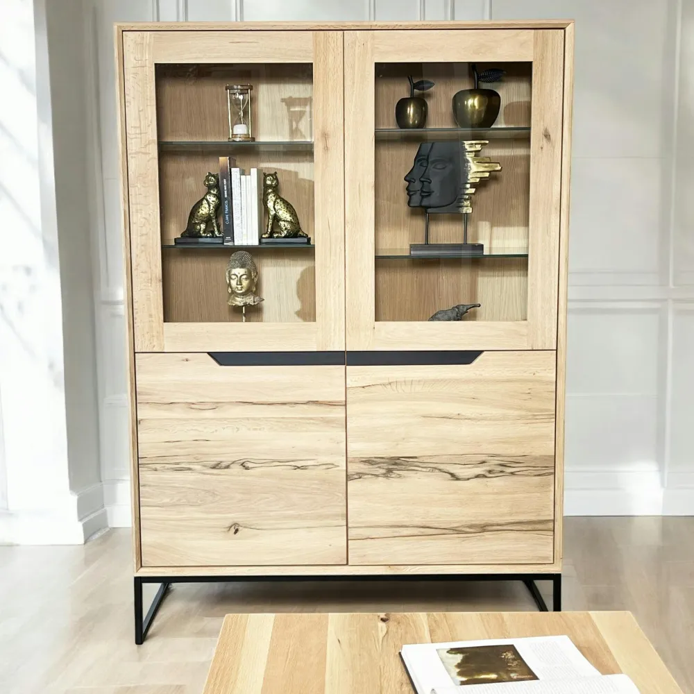 Vaisseliers En Chêne|Vaisseliers En Chêne|PALERME Buffet haut en chêne massif blanc éclairage led