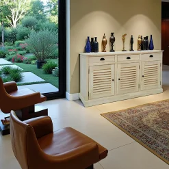 Buffets Bas|Buffet Bas|Maori Buffet Hévéa 3 portes persiennes, 3 tiroirs, 150x45x80cm