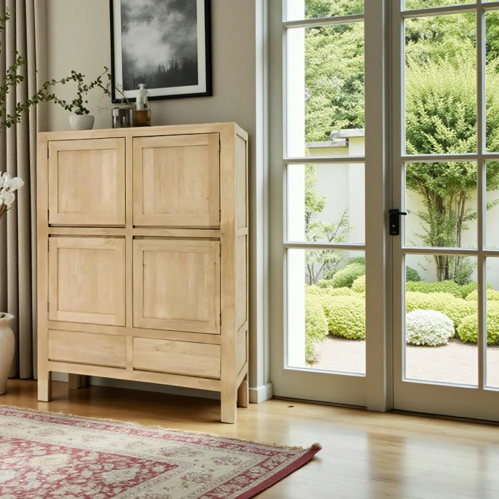 Buffets Contemporains|Buffets Contemporains|Olga Buffet moderne 4 portes 2 tiroirs hévéa 120x150cm