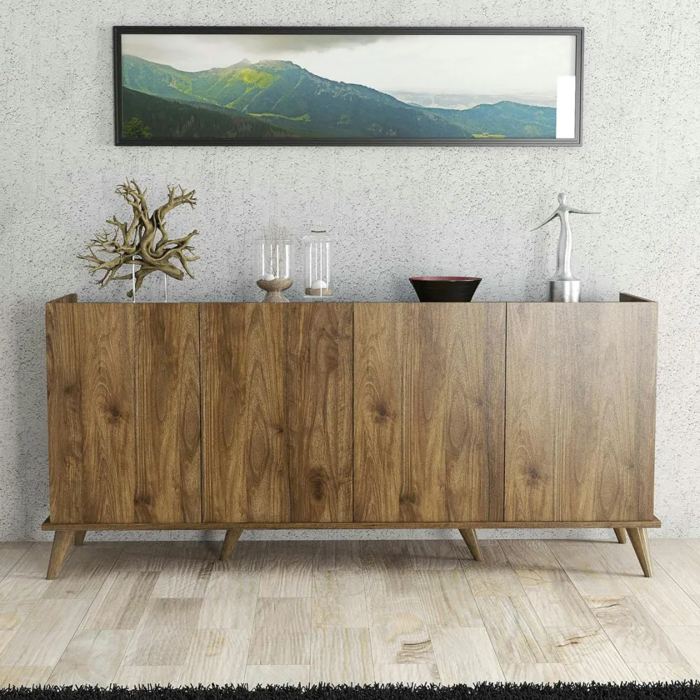 Buffets Contemporains|Buffets Contemporains|UMEA Buffet moderne 4 portes effet noyer, rebords hauts