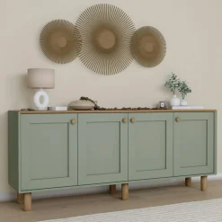 Buffets Contemporains|Buffets Contemporains|VAREN Buffet salle à manger blanc 4 portes à détail cadre