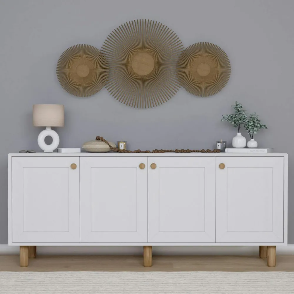 Buffets Contemporains|Buffets Contemporains|VAREN Buffet salle à manger blanc avec détail cannage