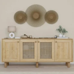 Buffets Contemporains|Buffets Contemporains|VAREN Buffet salle à manger moderne effet bois détail cannage