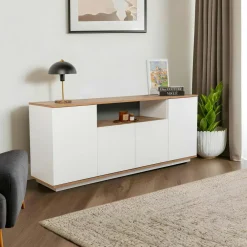 Buffets Contemporains|Buffets Contemporains|MARFA Buffet salle à manger moderne blanc 1 niche centrale