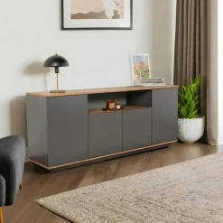 Buffets Contemporains|Buffets Contemporains|MARFA Buffet salle à manger moderne gris avec niche centrale