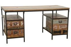 Bureaux En Bois|Bureaux Industriels|Loft / Loft Colors Bureau 3 tiroirs, 2 niches ouvertes en Hévéa recyclé coloré et métal 150x75x75cm LOFT COLORS