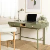 Bureaux En Bois|GUILIN Bureau 2 tiroirs bois vert nature