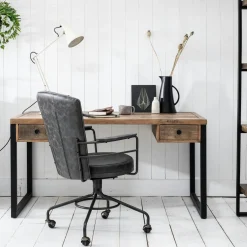 Univers Déco·Loft Industriel|Bureaux En Bois|BRISBANE Bureau bois recyclé métal 2 tiroirs