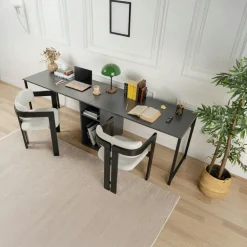 Bureaux En Bois|MARFA Bureau double avec rangement central - plateau effet marbre