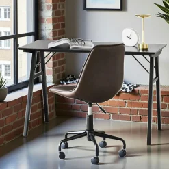 Bureaux En Bois|TAMPA Bureau en bois noir - pieds tréteaux, style industriel