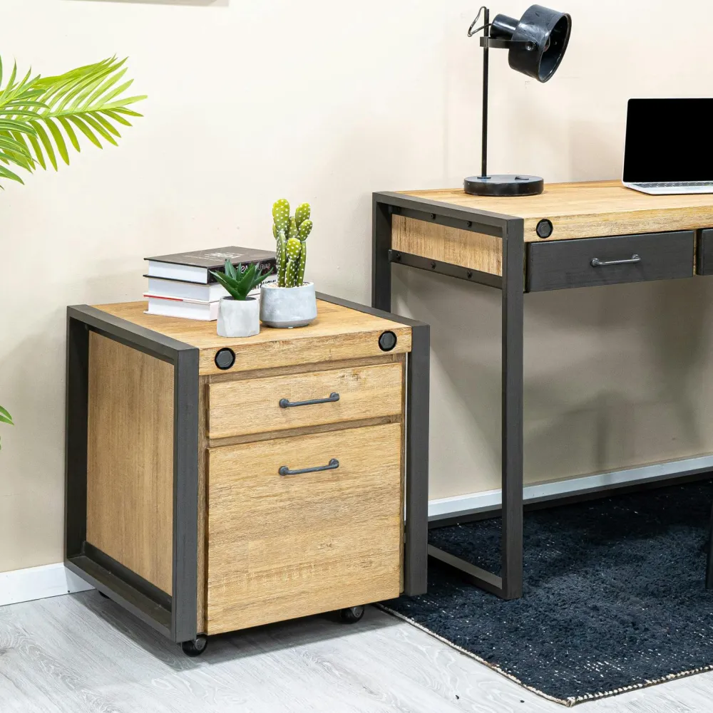 Univers Déco·Loft Industriel|Bureaux En Bois|Brooklyn Bureau Inspiration Indus' en Acacia et Métal 3 tiroirs métal 140x60x78,5cm