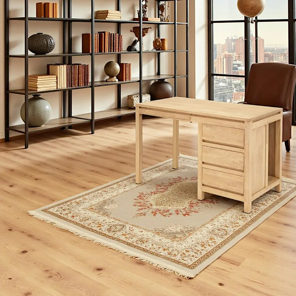 Bureaux En Bois|Olga Bureau moderne 3 tiroirs hévéa 120x60x76cm