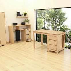 Bureaux En Bois|Olga Bureau multimédia Hévéa 3 tiroirs, 1 tablette coulissante, 1 niche 120x80x75cm