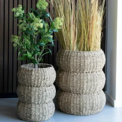 Rangements Déco·Paniers / Boîtes De Rangement|Caches-Pots| Cache-pot en jonc de mer pour grandes plantes, forme ronde (lot de 2)