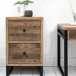 Univers Déco·Loft Industriel|Caissons De Bureau|BRISBANE Caisson de bureau en bois recyclé 2 tiroirs