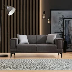 Canapés En Tissu|LUCCA Canapé 2 places anthracite, accoudoirs matelassés 170 cm