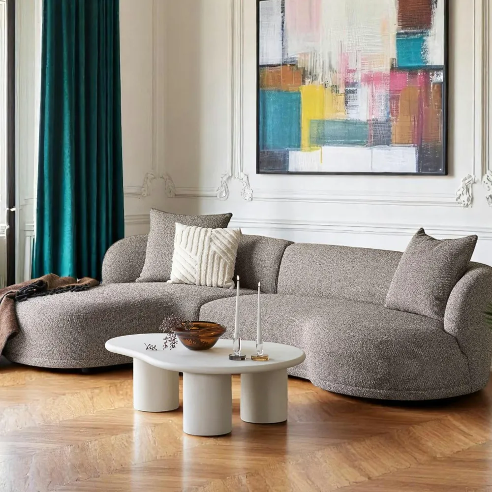 Canapés En Tissu|Canapés D'Angle|BERLIN Canapé 4 places arrondi - sable, méridienne gauche