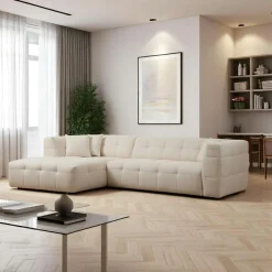 Canapés 3 Places|Canapés En Tissu|RAVELLO Canapé 3 places beige capitonné